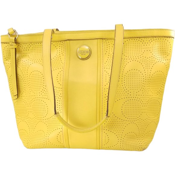 Coach Signature Stripe Perforated Leather Shoulder Bag Tote F21941 - Picture 1 of 5